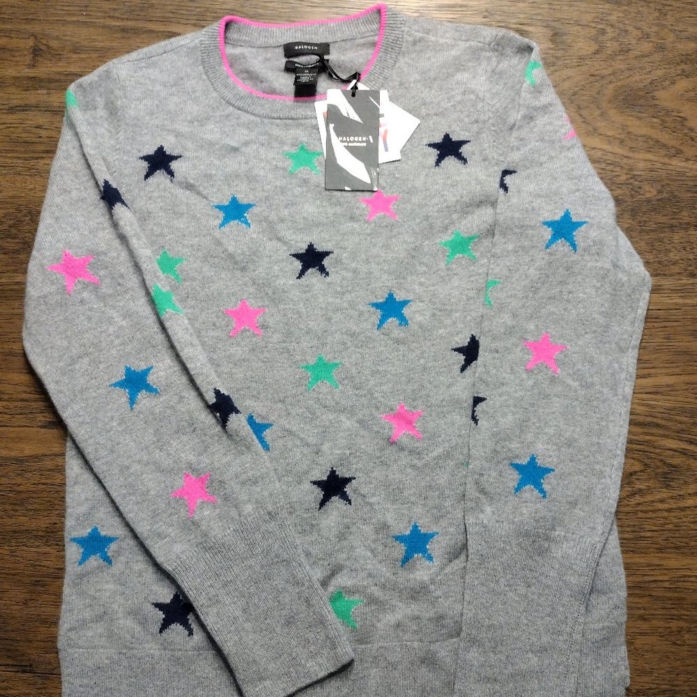 NWT 100% Cashmere Sweater with stars by Halogen